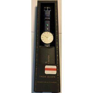 $89.00 New! Thom Olson Women's Navy Leather Strap Watch Removable Charms! + Box
